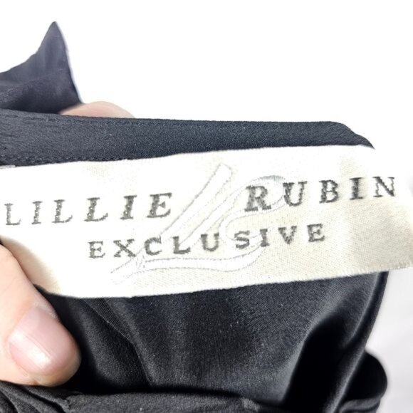 VTG Lillie Rubin Black Silk Rhinestone Blouse‎ Sz 14 Pleated High Neck Formal - Picture 6 of 9